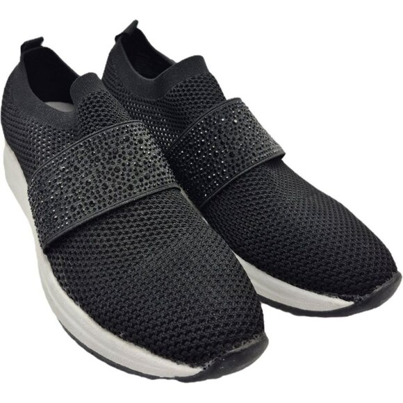 Anne Klein Sport AK-Bask Black Slip-On Sock Sneakers AK Rhinestone Details Women - Picture 1 of 8